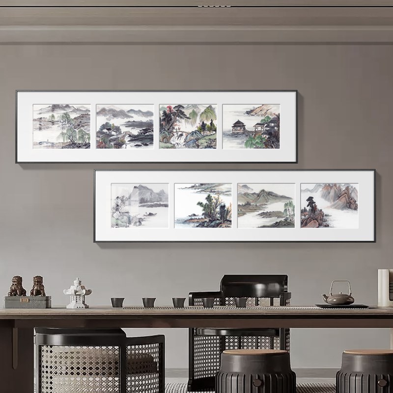齐白石装饰画新中式茶室背景墙挂画禅意荷花竹影画水果画客厅壁画图片