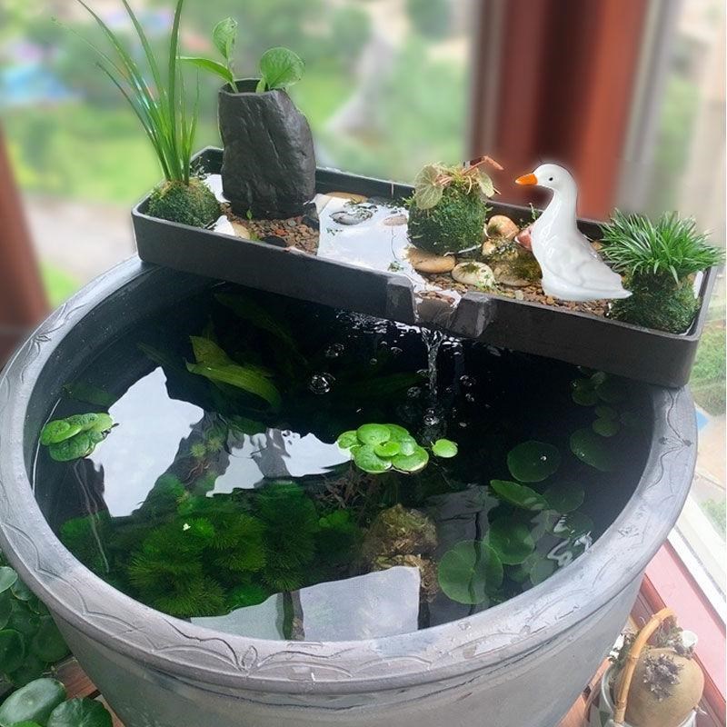 鱼缸上滤过滤系统整套陶瓷圆形流水器搭配茶台养鱼盆庭院鱼池造景