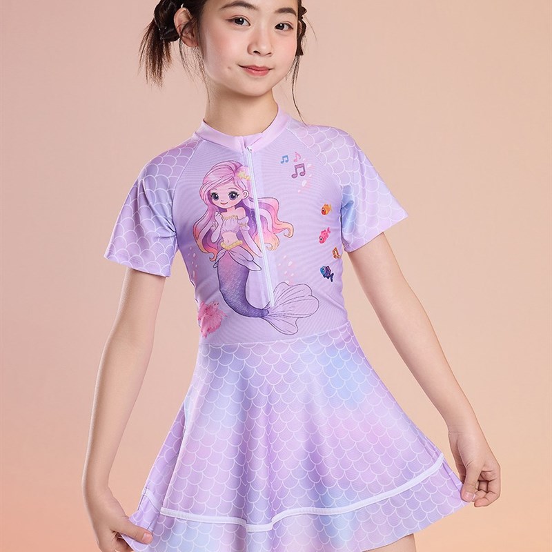 儿童游泳衣女裙式连体中小童可爱韩版公主女孩学生速干美人鱼泳装
