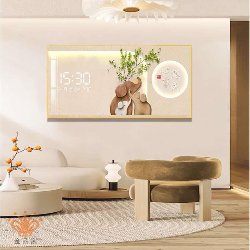 小清新万年历装饰画绿植大屏LED数显时钟挂画电子钟表客餐厅装饰