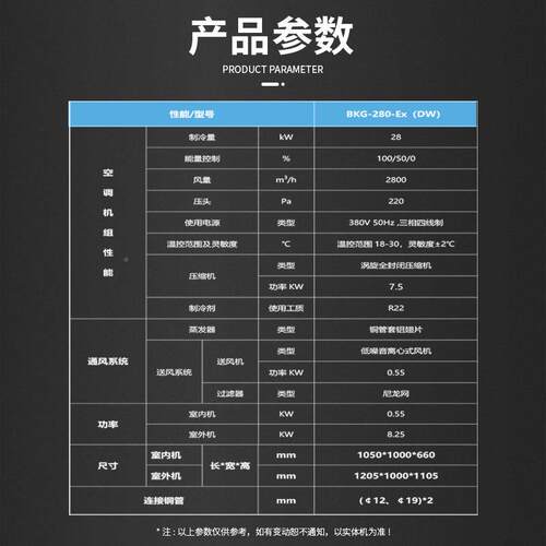 匹全新风爆1风管式0空调 蓄电池库 甲类库房BKG-280-用 IIC防T4 I