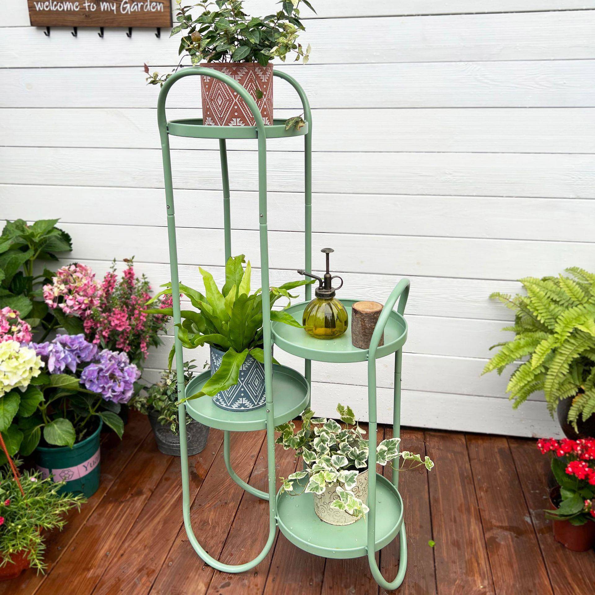 temu客厅落地式花架网红创意多层花盆架奶油风铁艺花盆置物架