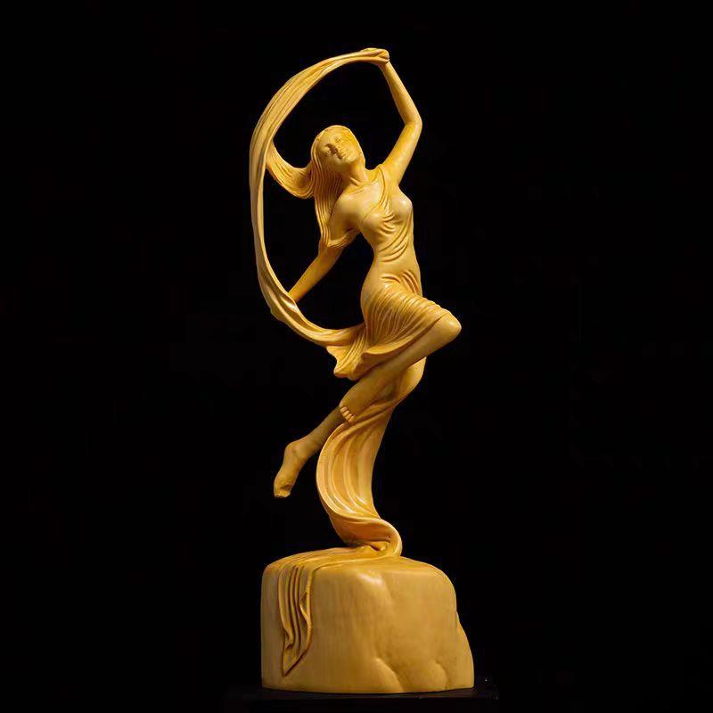 乐清黄杨木雕人物舞女美女新款家居摆件办公室客厅木制工艺品