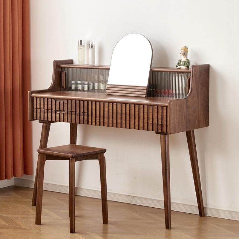 北欧简约实木黑胡桃木梳妆台樱桃木日式现代卧室原木化妆台梳妆桌