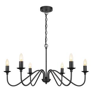 6头磨砂黑色天花板吊灯带E12底座适用于餐厅客厅卧室厨房