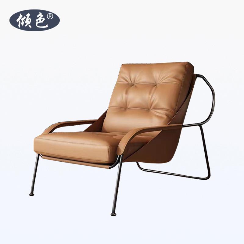 意式极简设计师单人沙发真皮客厅创意休闲老虎椅轻奢羽绒懒人躺椅