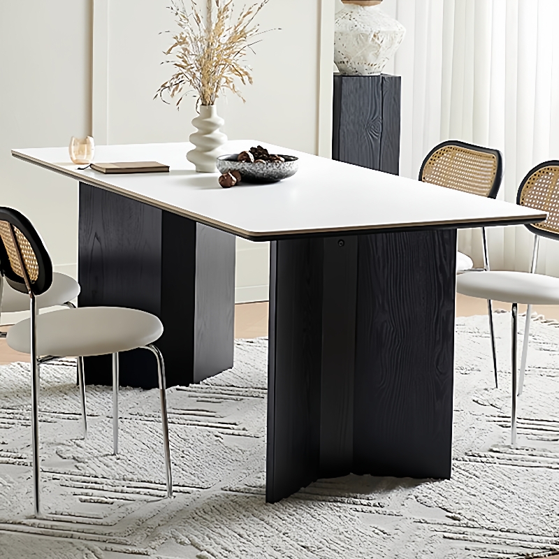 意式轻奢实木岩板餐桌家用现代简约小户型白蜡木餐桌椅组合长方形