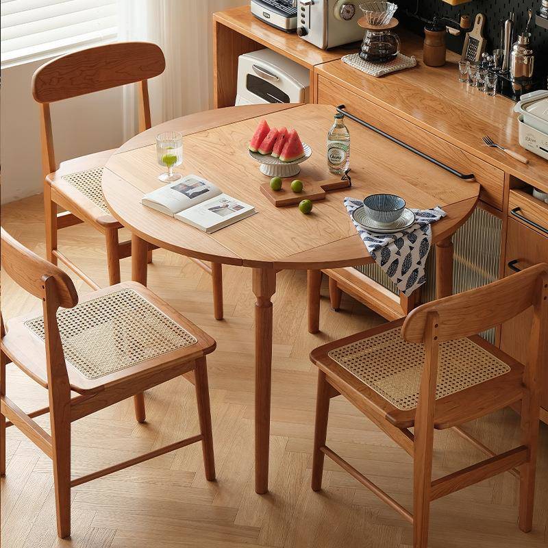 北欧实木折叠圆桌家用樱桃木可伸缩方桌小户型方圆两用餐桌椅组合