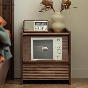 北美黑胡桃木实木床头柜现代简约樱桃木原木卧室多功能储物床头柜