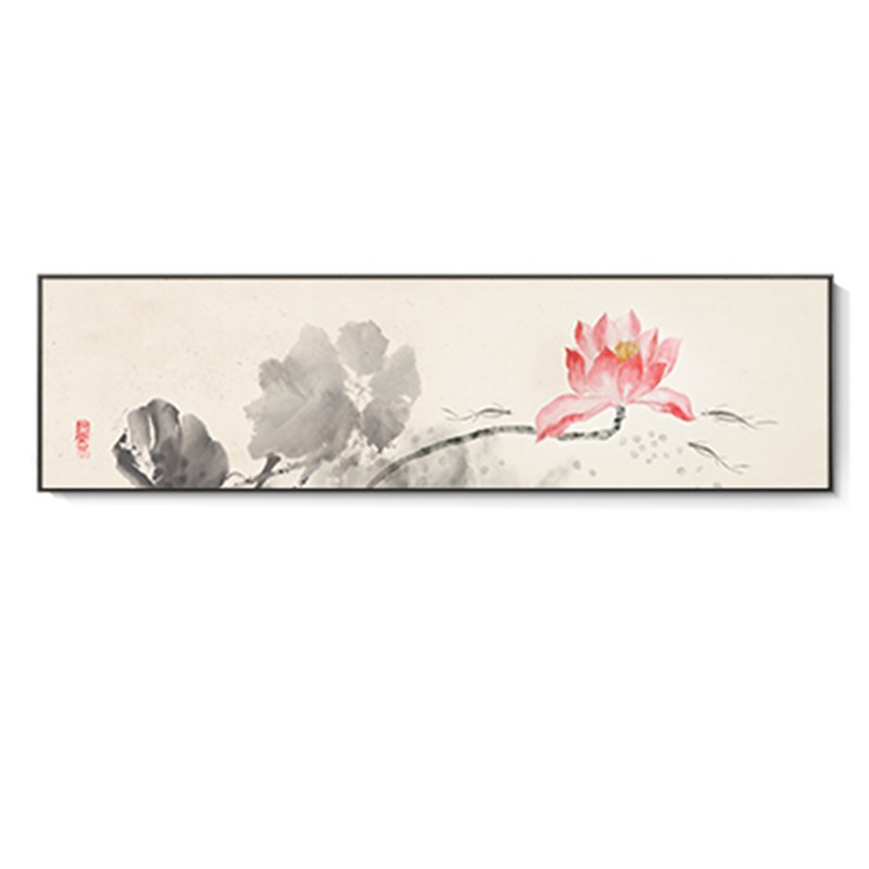 主卧床头向日葵装饰画新中式客厅荷花壁画卧室花卉横原木风挂画图片