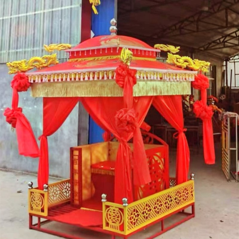 中式婚庆道具八抬大轿明制步撵花轿汉唐龙椅四抬铁艺轻便大方实惠