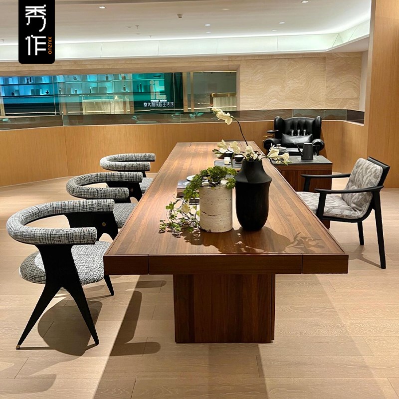 新中式实木茶桌椅组合现代简约禅意黑胡桃木茶室茶台办公室泡茶桌