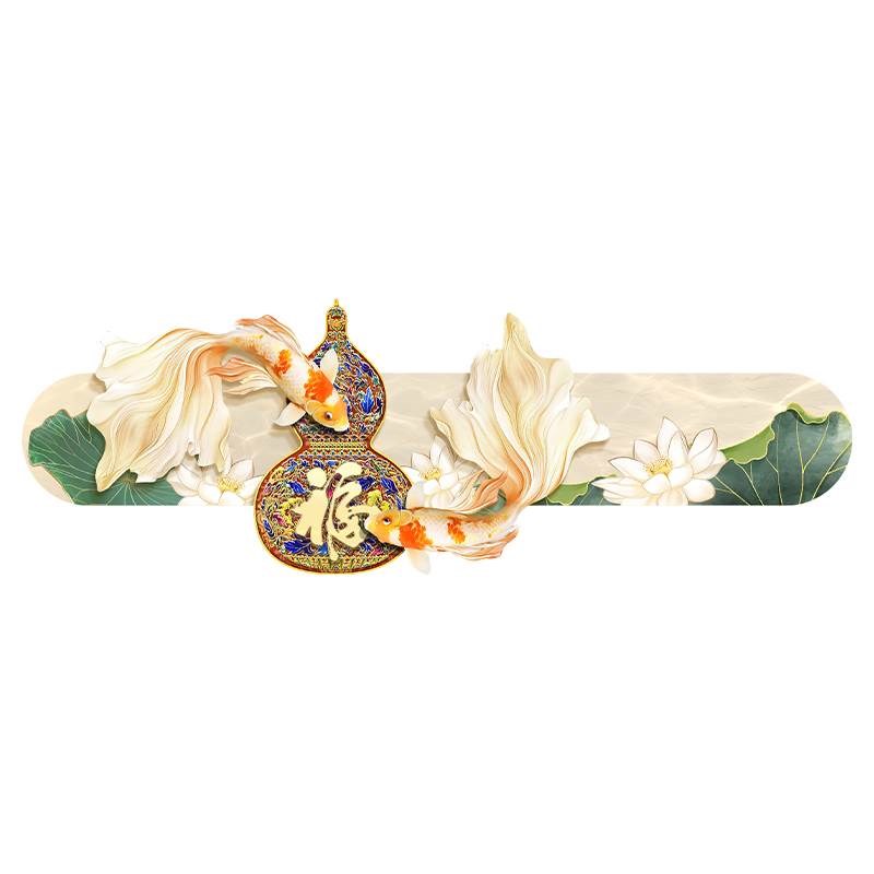 新中式锦鲤客厅装饰画福字沙发背景墙带灯挂画珐琅彩葫芦茶室壁画图片