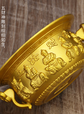 聚宝盆摆件纯铜家用聚财办公室桌面摆放五路财神客厅开业礼品铜器