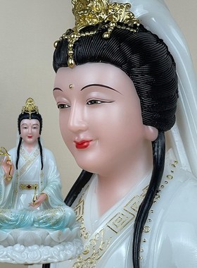 大慈大悲观世音菩萨坐莲神像汉白玉南海观音大士佛像摆件家里供奉