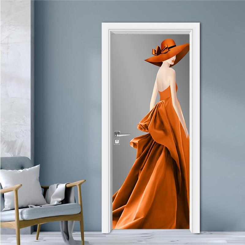 轻奢美女人物房门装饰自粘墙贴画电梯防走光窗户贴卫生间玄关美化