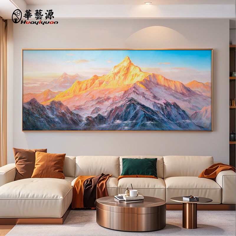大芬村纯手绘油画高档大气客厅装饰画日照金山沙发背景墙靠山挂画图片