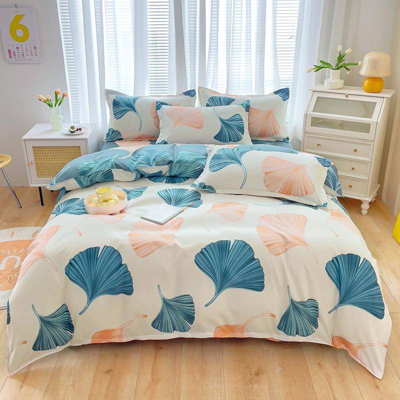 小清新植物羊绒四件套加厚磨毛床单被套床上用品三件套南通家纺