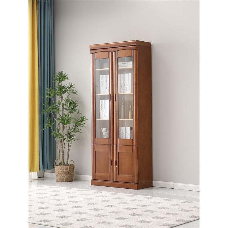 实木书柜书架落地带玻璃门家用办公室文件高柜小型两门双门置物架