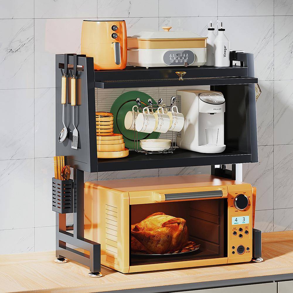 厨房微波炉置物架家用带柜门储物架台面双层橱柜锅具烤箱收纳架子