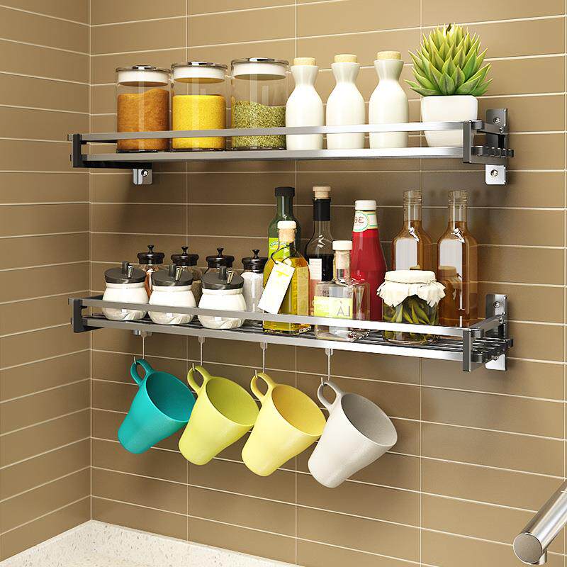 壁挂式304不锈钢厨房置物架家用免打孔调料挂钩挂件用品收纳架