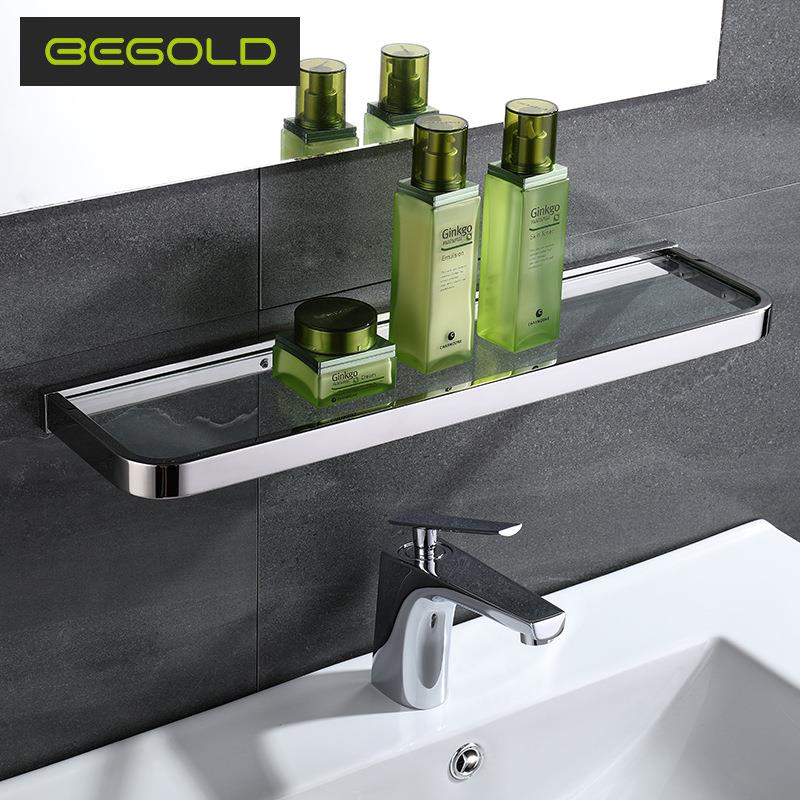 耐士达304不锈钢浴室挂件卫生间玻璃镜前化妆台单层实心边置物架