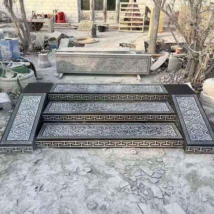 天然青石浮雕台阶石中式庭院台阶石头踏步台阶石地铺石花园汀步石