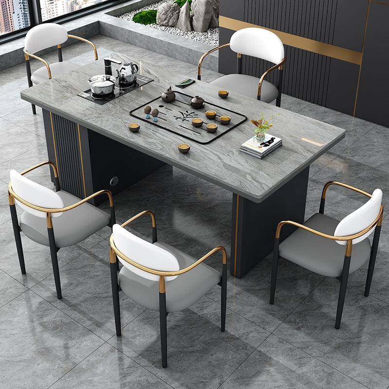 意千玺轻奢岩板茶桌椅组合现代简约多功能家用阳台办公一体泡茶桌