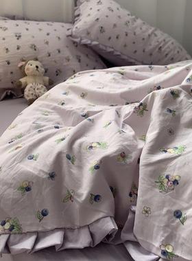 A类双层纱水洗棉紫色小葡萄少女心四件套床单被套宿舍女生三件套