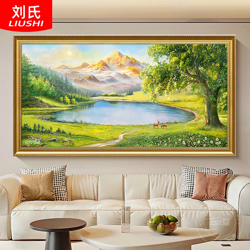 大树风景装饰画客厅沙发背景墙挂画纯手绘油画小鹿2025新款壁画图片