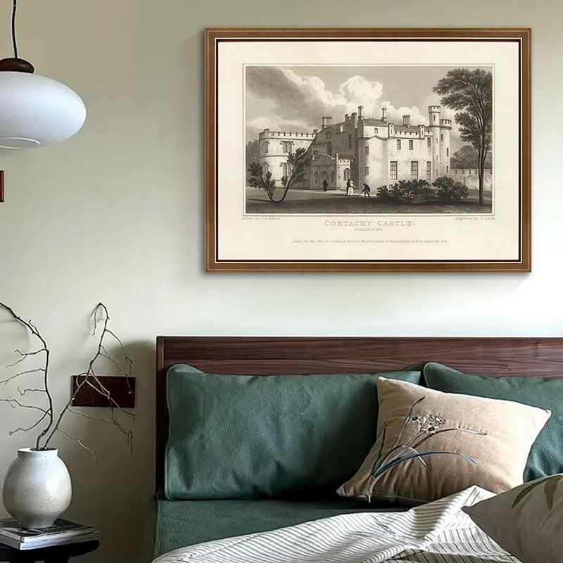 法式建筑装饰画美式复古玄关书房壁画卧室画欧式城堡庄园客厅挂画图片