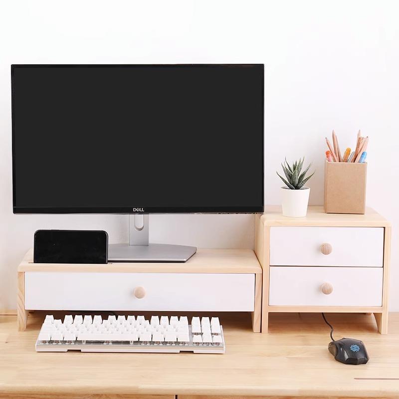 实木显示器增高架办公室台式电脑桌面支架底座架子收纳垫高置物架