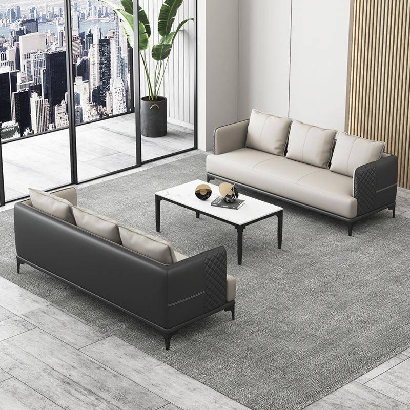 皮艺办公沙发茶几组合商务接待室会客三人单人现代办公沙发简易