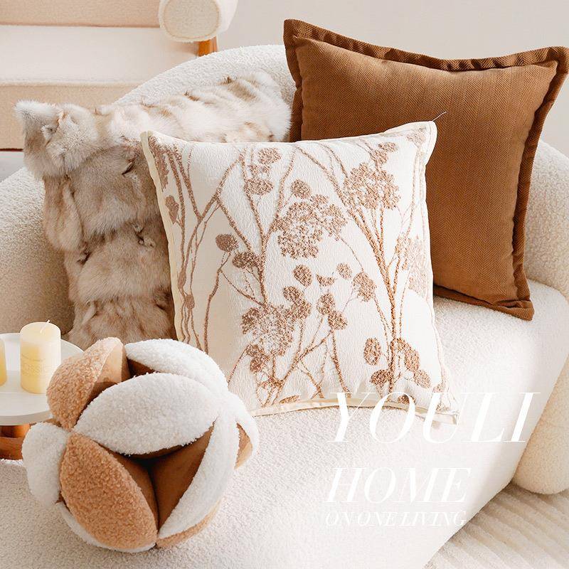 轻奢复古法式高级感抱枕套轻奢棕色新中式抱枕民宿中古靠垫腰靠枕