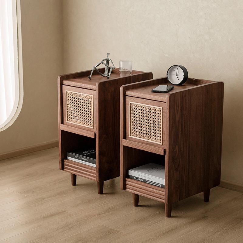 复古床头柜卧室小户型现代简约收纳柜实木黑胡桃木床边柜