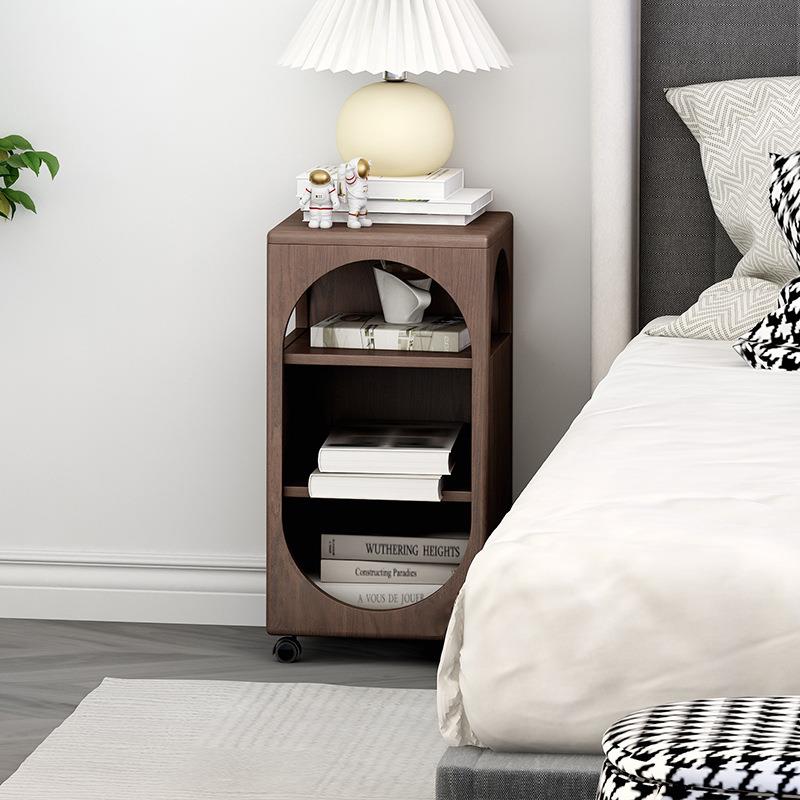 实木窄床头柜25/30/40cm带轮可移动设计师沙发边柜边几床边柜创意
