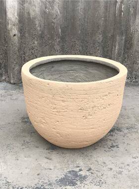 北欧创意土黄色圆形水泥花盆户外组合庭院花盆户外种植花盆003