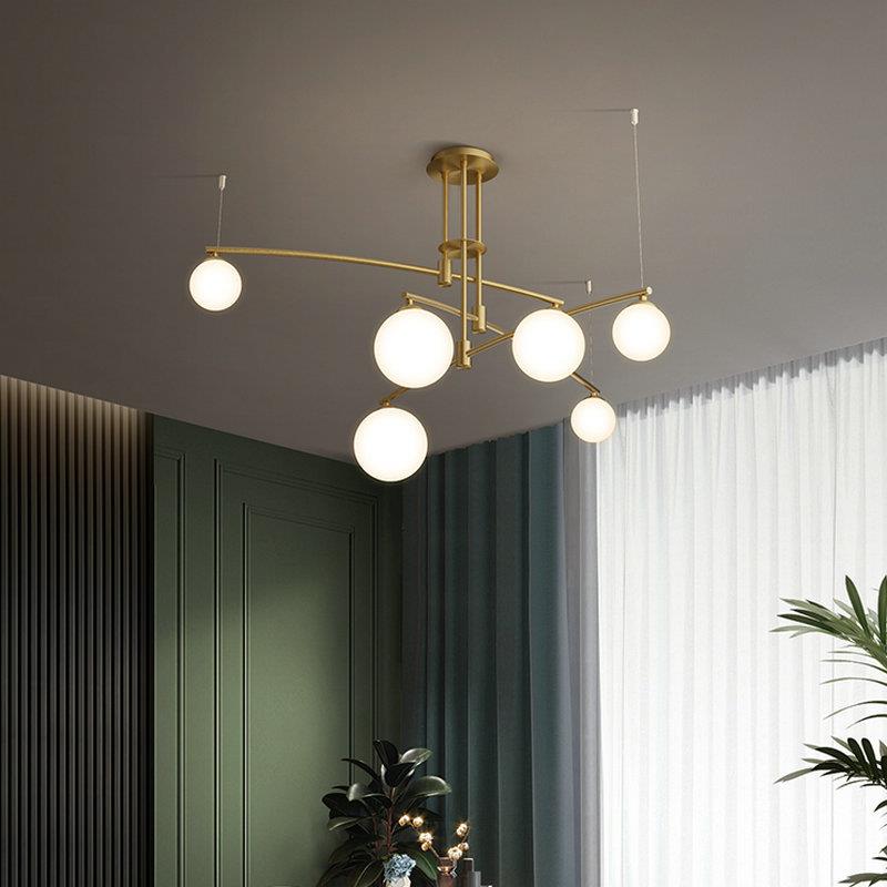 全铜客厅吊灯北欧家用客厅餐厅灯具现代简约创意魔豆卧室灯饰网红