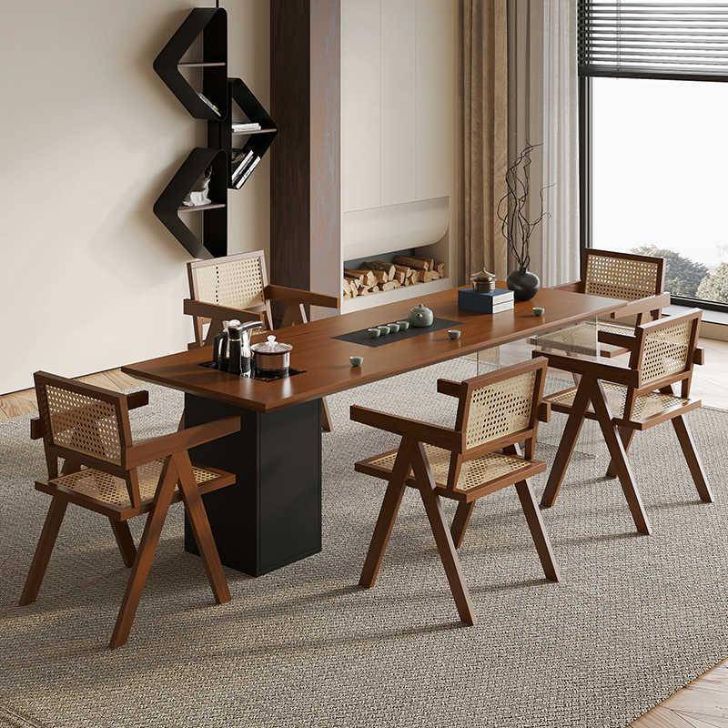 中古风全实木茶桌现代简约茶台原木亚克力家用办公室泡茶桌椅组合