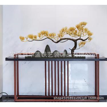 铁艺仿真迎客松金属摆件新中式招财桌面松树室内软装盆栽艺术装饰