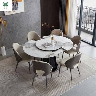 意式岩板餐桌折叠圆桌家用多功能可伸缩扩大变椭圆形带转盘吃饭桌