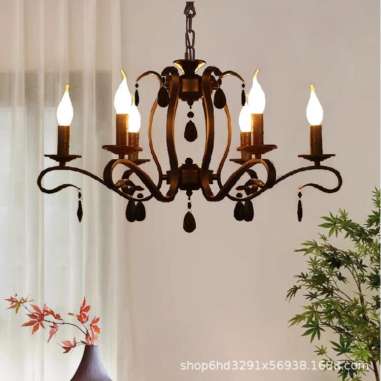美式简约铁艺轻奢水晶灯客厅灯餐厅卧室蜡烛灯服装店民宿个性吊灯