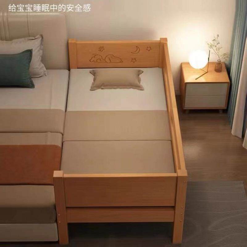 实木儿童床带护栏婴儿床男孩女孩公主床橡胶木单人床加宽拼接大床