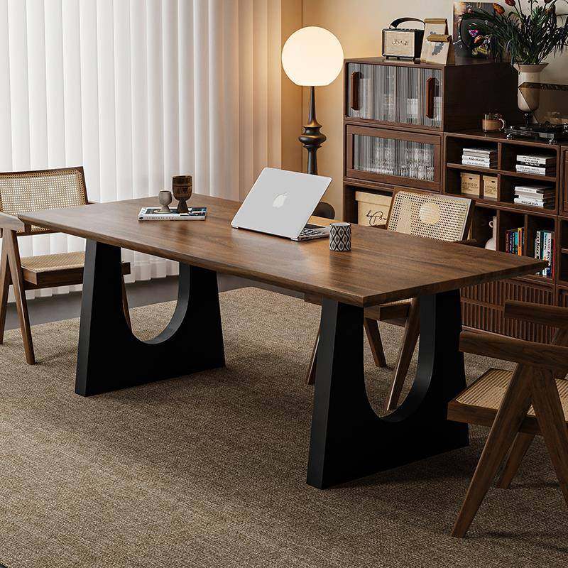 实木餐桌胡桃木色客厅大长书桌作台大板餐书桌一体会议办公桌子