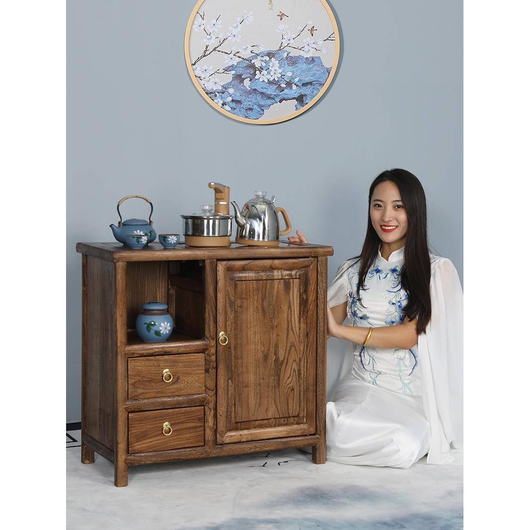 fc茶水柜简约客厅实木置物架新中式移动茶台小茶桌办公室边几烧水