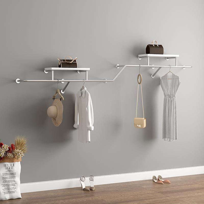 女装店展示架上墙不锈钢挂衣架壁挂式衣架童装带板货架服装侧挂架