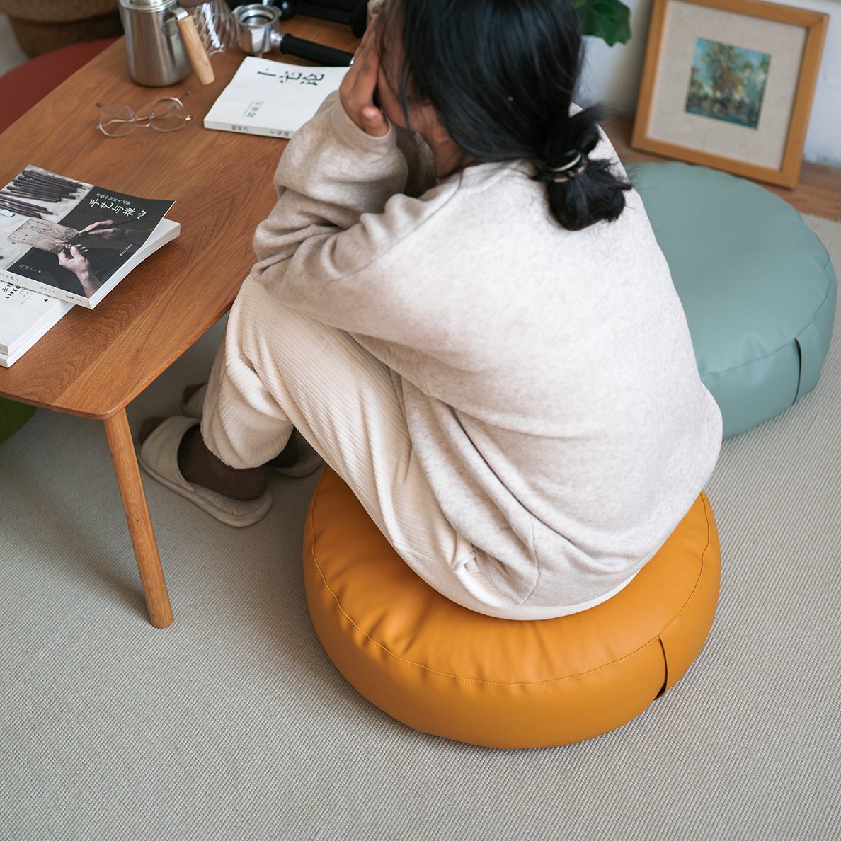 小日式家用圆形皮质坐墩地茶几榻榻米打坐上垫子飘窗加厚蒲团坐垫