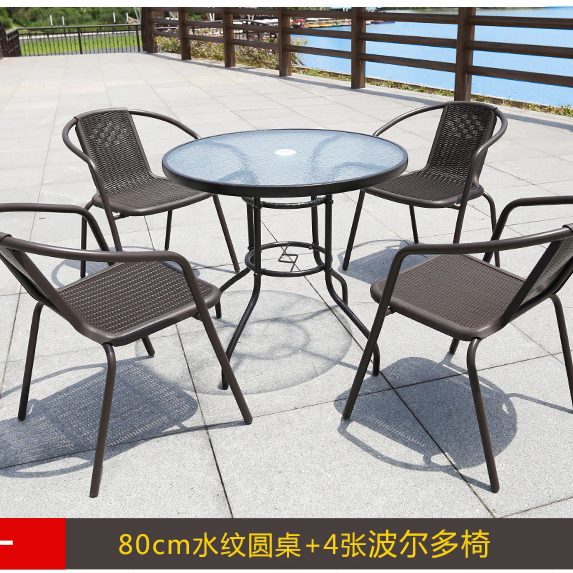 咖啡厅  室外餐桌阳台庭院折叠桌简易钢化玻璃圆桌家具户外花园