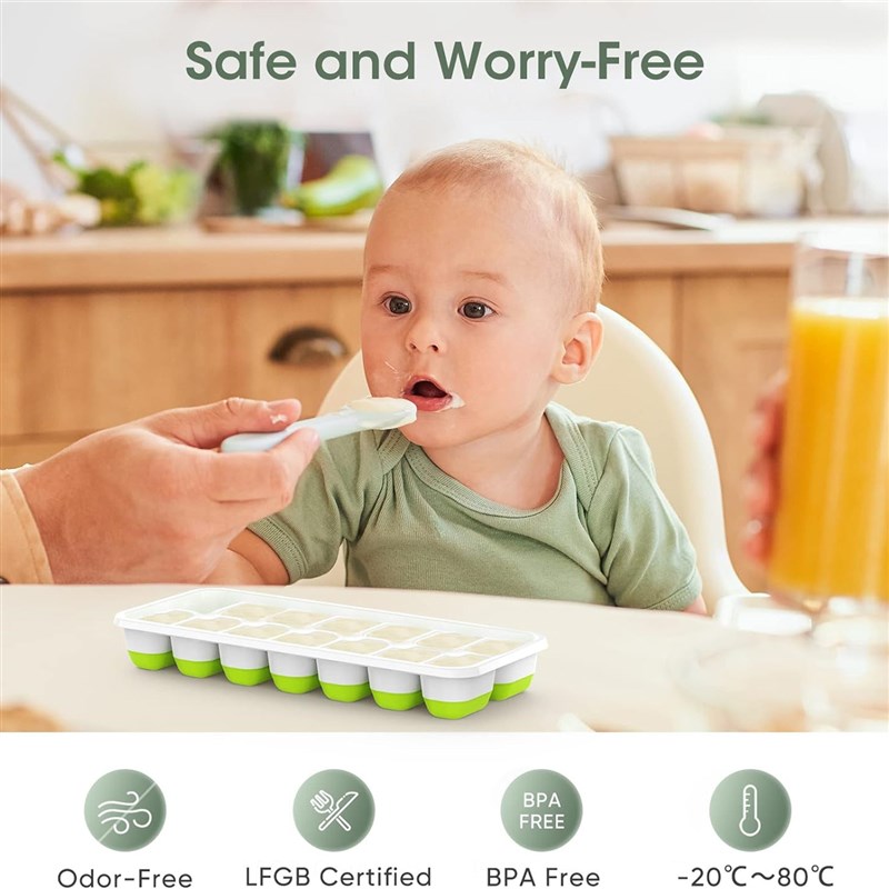 Ice Cube Tray with Lid and Bin Silicone Plastic Stackable