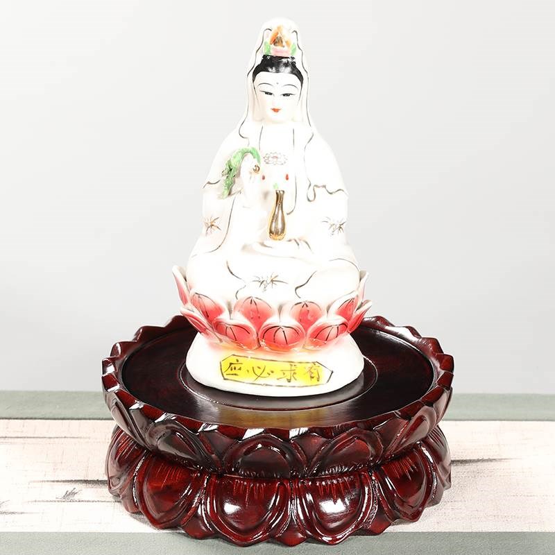 实木观音菩萨莲花底座实木圆形神像关公摆件底座家用供奉佛像托架